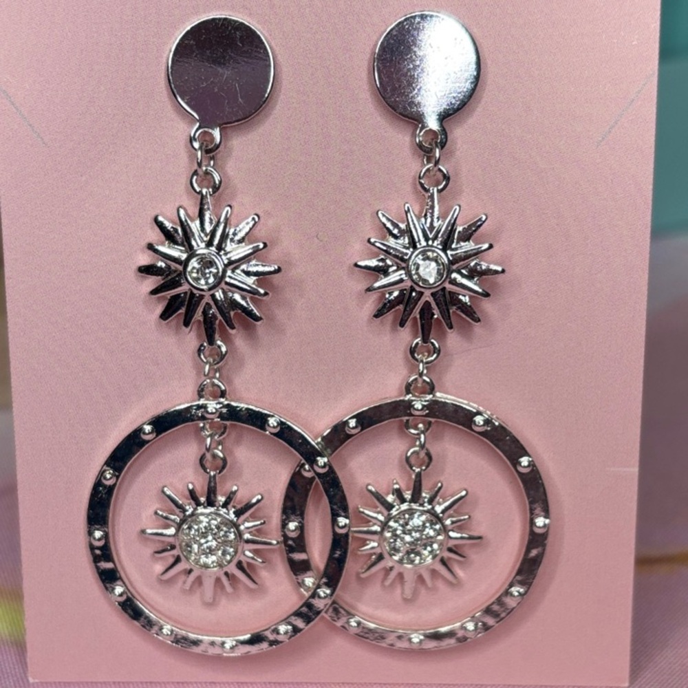 Silvertone Sunburst Dangle Earrings